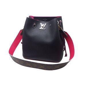 Louis Vuitton Lock Me Bucket Shoulder Bag Black Pink